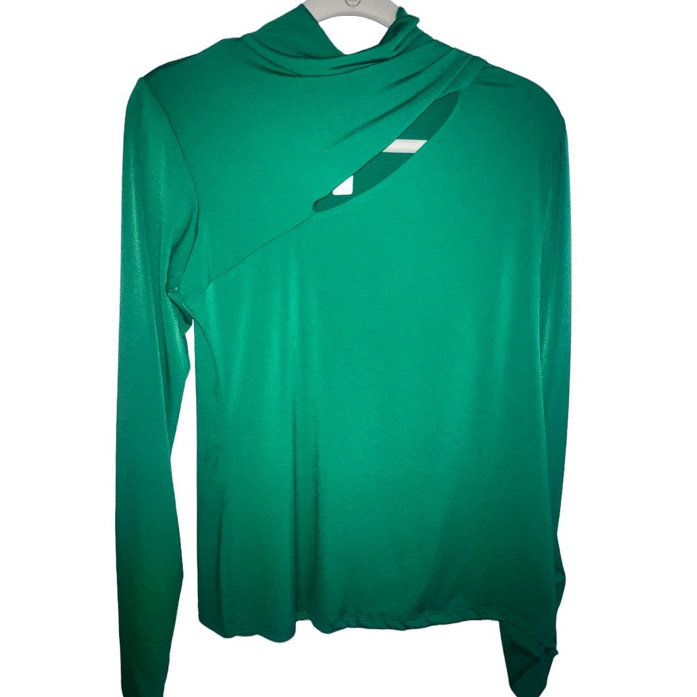 green cut out turtleneck top